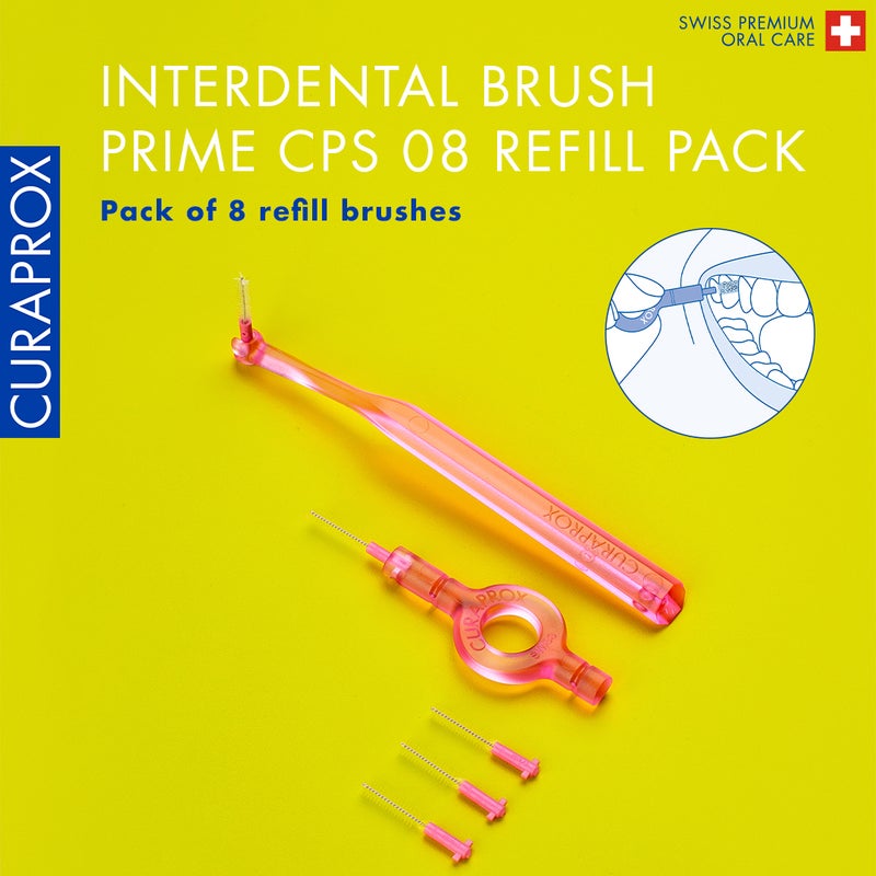 CURAPROX CPS Prime 08 Interdental Brush Refills | 8 Ultra-Fine Brushes (0.8mm) for Precise Plaque Removal, Gentle on Sensitive Gums, Pink Pack - Image 2